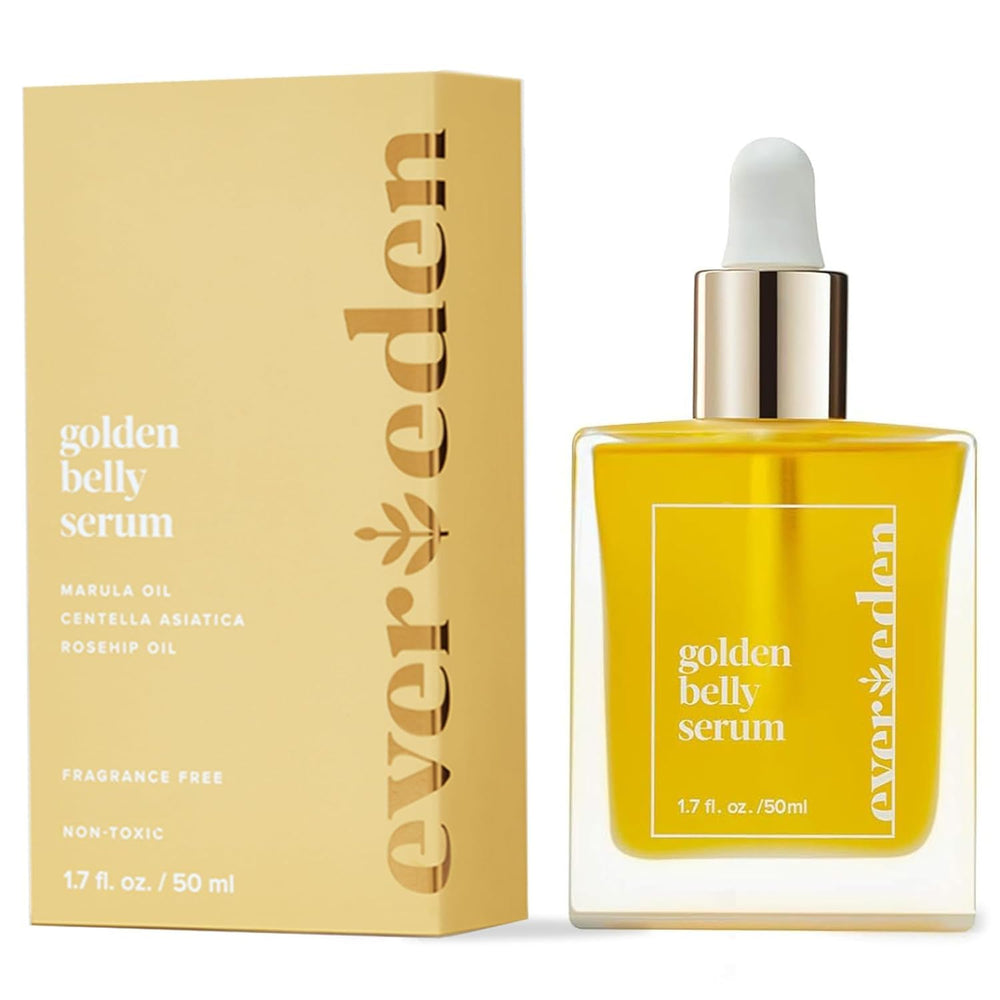 Evereden Golden Belly Serum bottle close-up for pregnancy comfort and glow