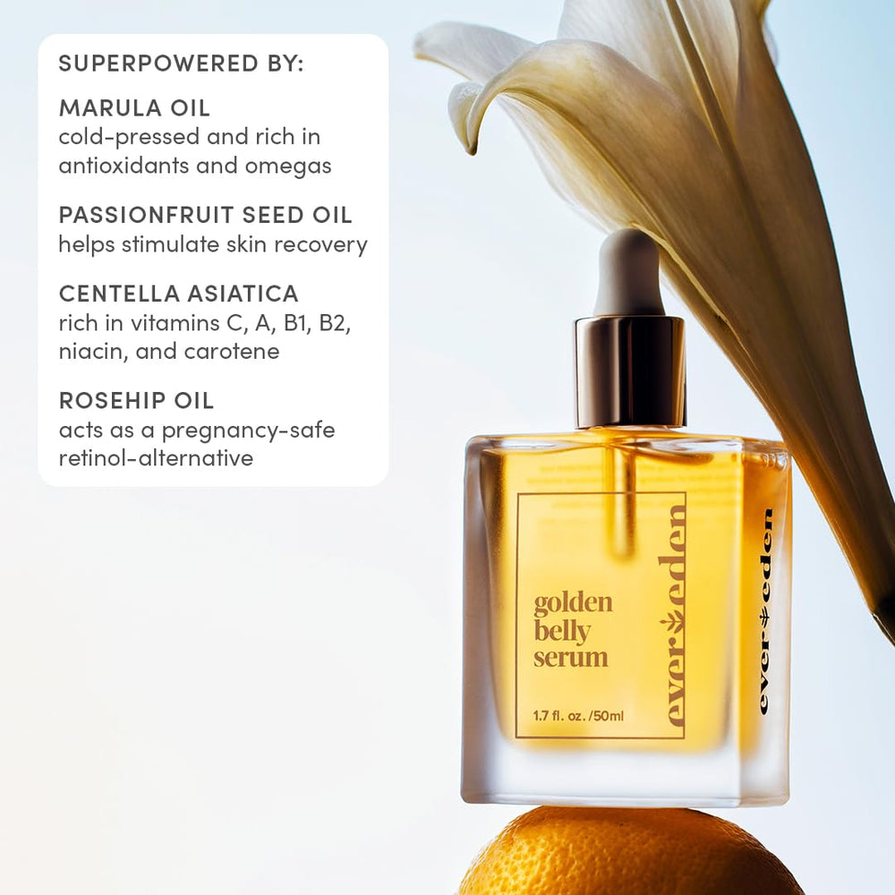 Evereden Golden Belly Serum cap close-up highlighting premium packaging