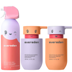 Evereden Kids Bathtime Trio detangling shampoo bottle pour demonstrates smooth detangling use