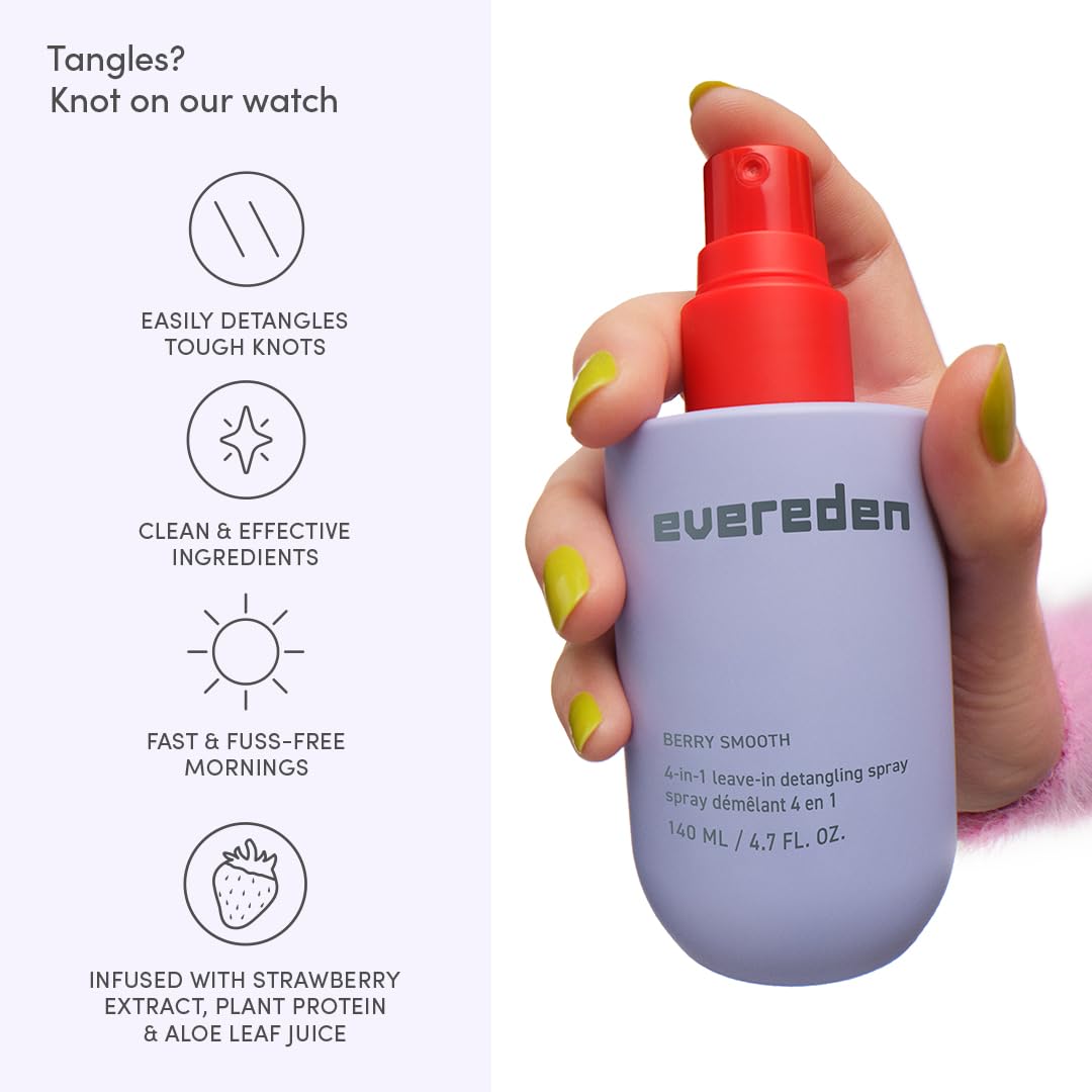 Evereden Detangler Spray ingredients label highlights key actives.