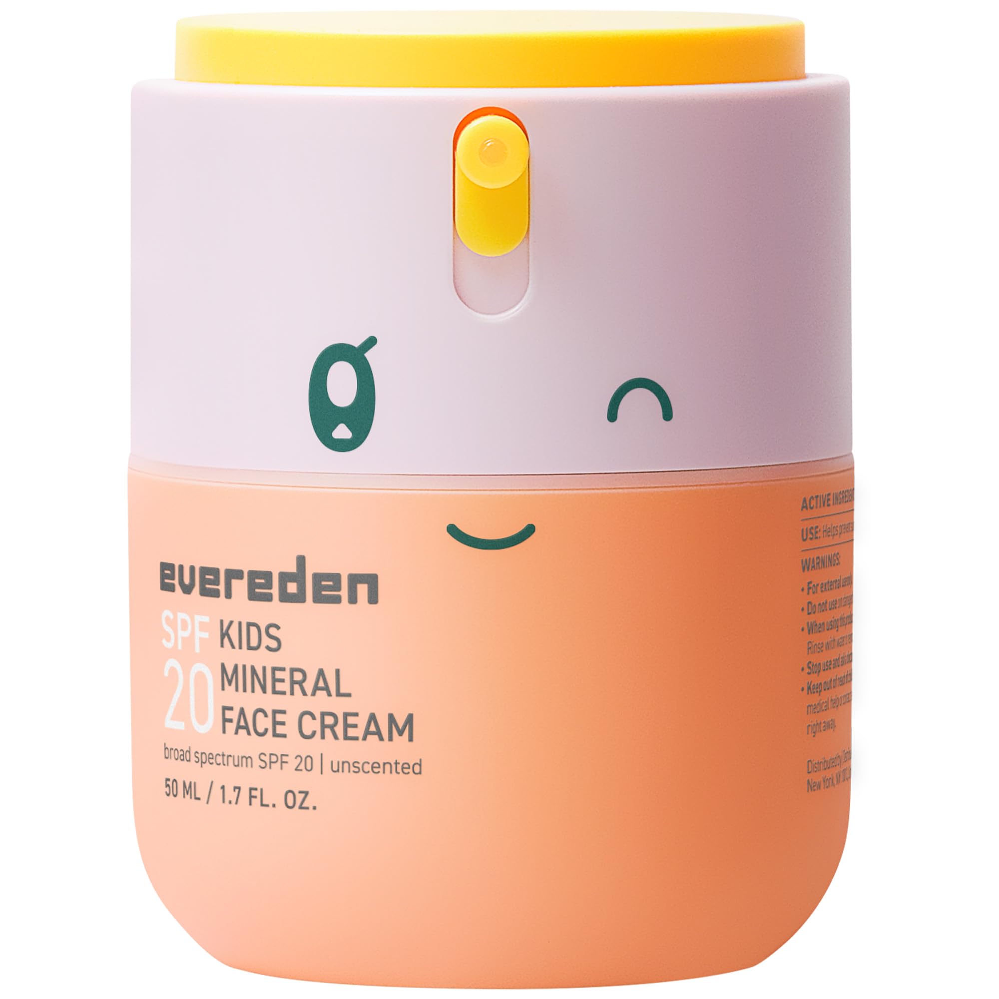 Evereden Kids Face Cream bottle front showing fragrance-free mineral moisturizer with SPF 20