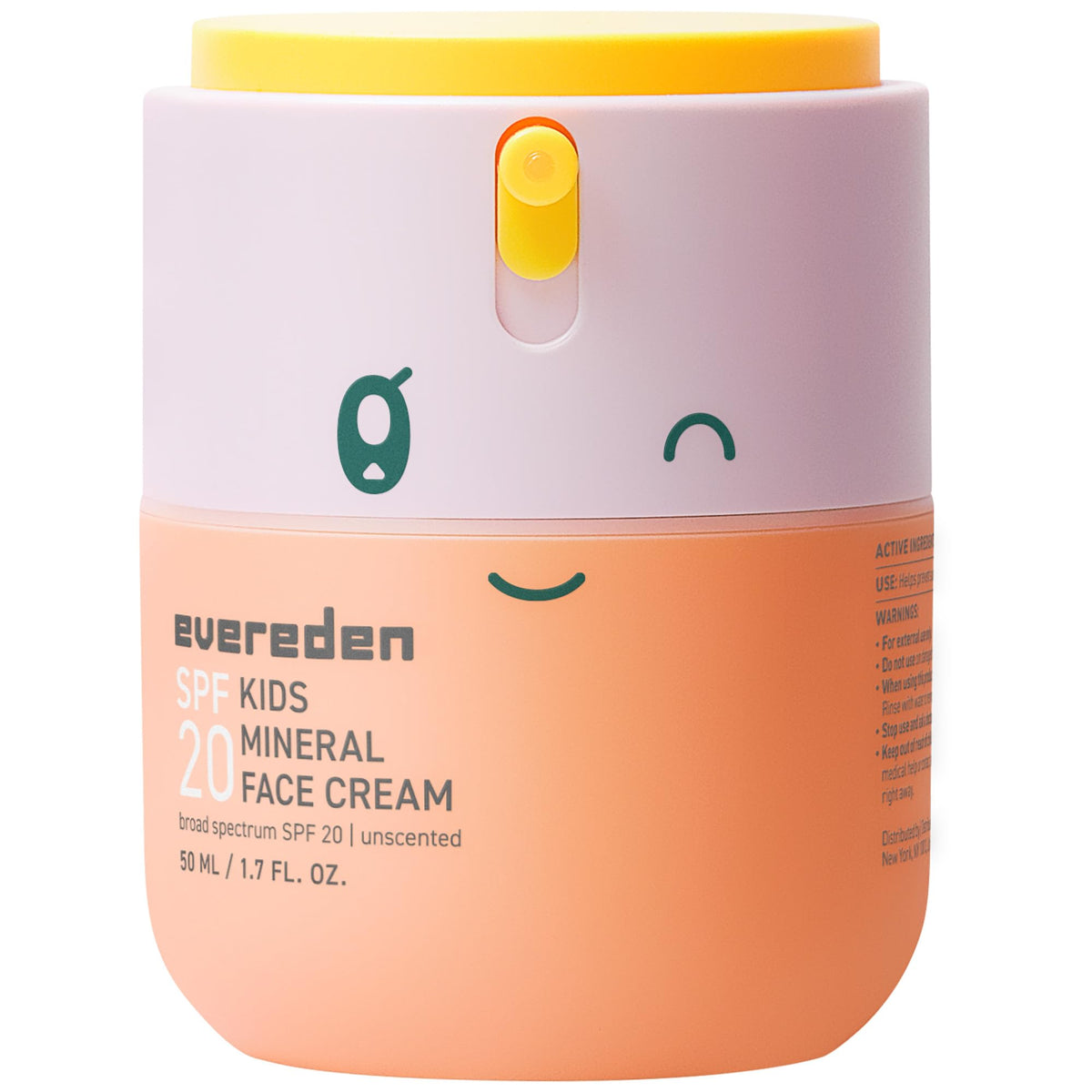 Evereden Kids Face Cream bottle front showing fragrance-free mineral moisturizer with SPF 20