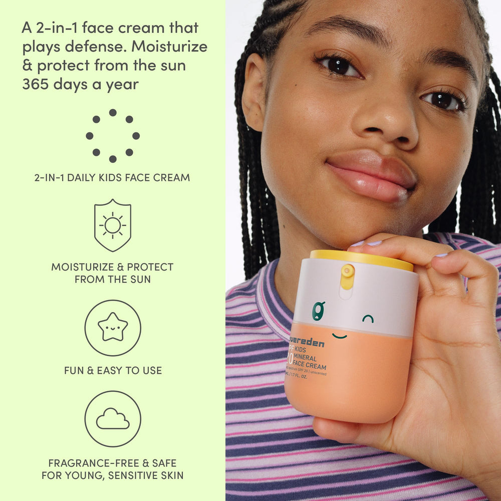 Jar of Evereden Kids Face Cream on shelf for daily use