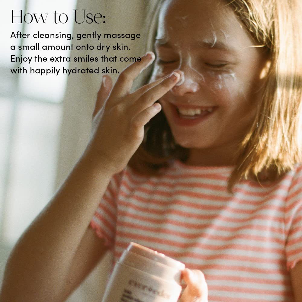 Niacinamide and ceramides highlight Evereden Kids Face Cream formulation.