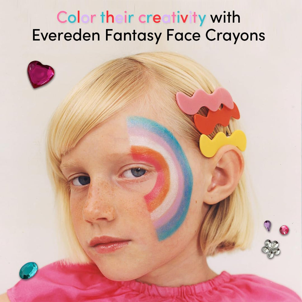 Evereden Kids Fantasy Face Crayon applied on cheeks and nose for playful art.