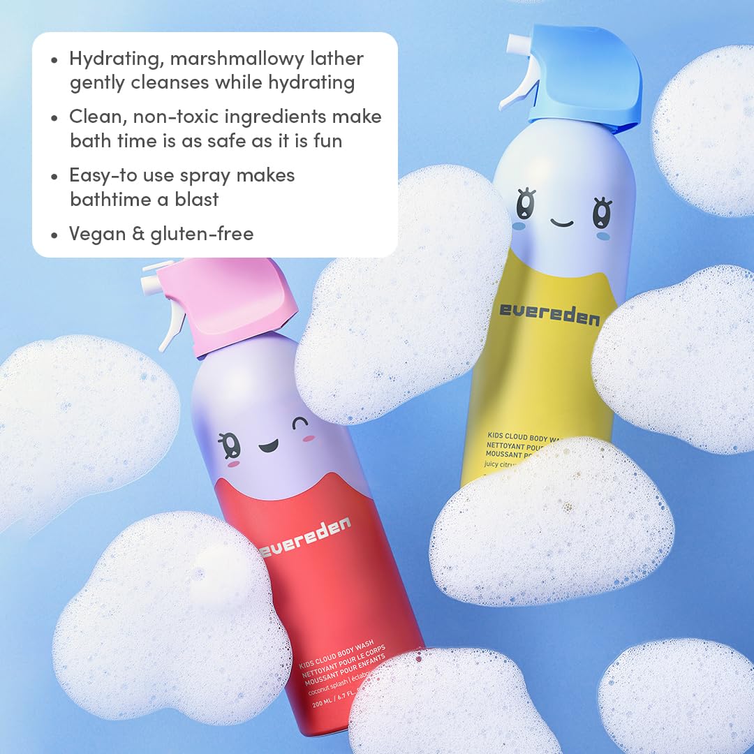 Evereden Kids Foam Soap bath time setup showing gentle cleansing.