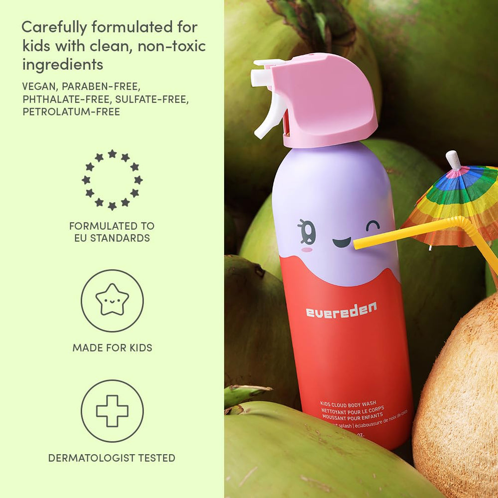 Evereden Kids Foam Soap Coconut Splash foam demonstrates tropical aroma and soft cleansing.