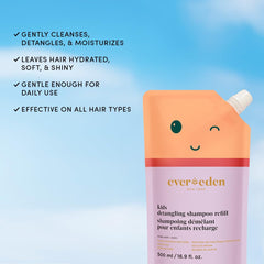 Evereden tear-free formula image shows gentle shampoo pour for kids’ hair routine.