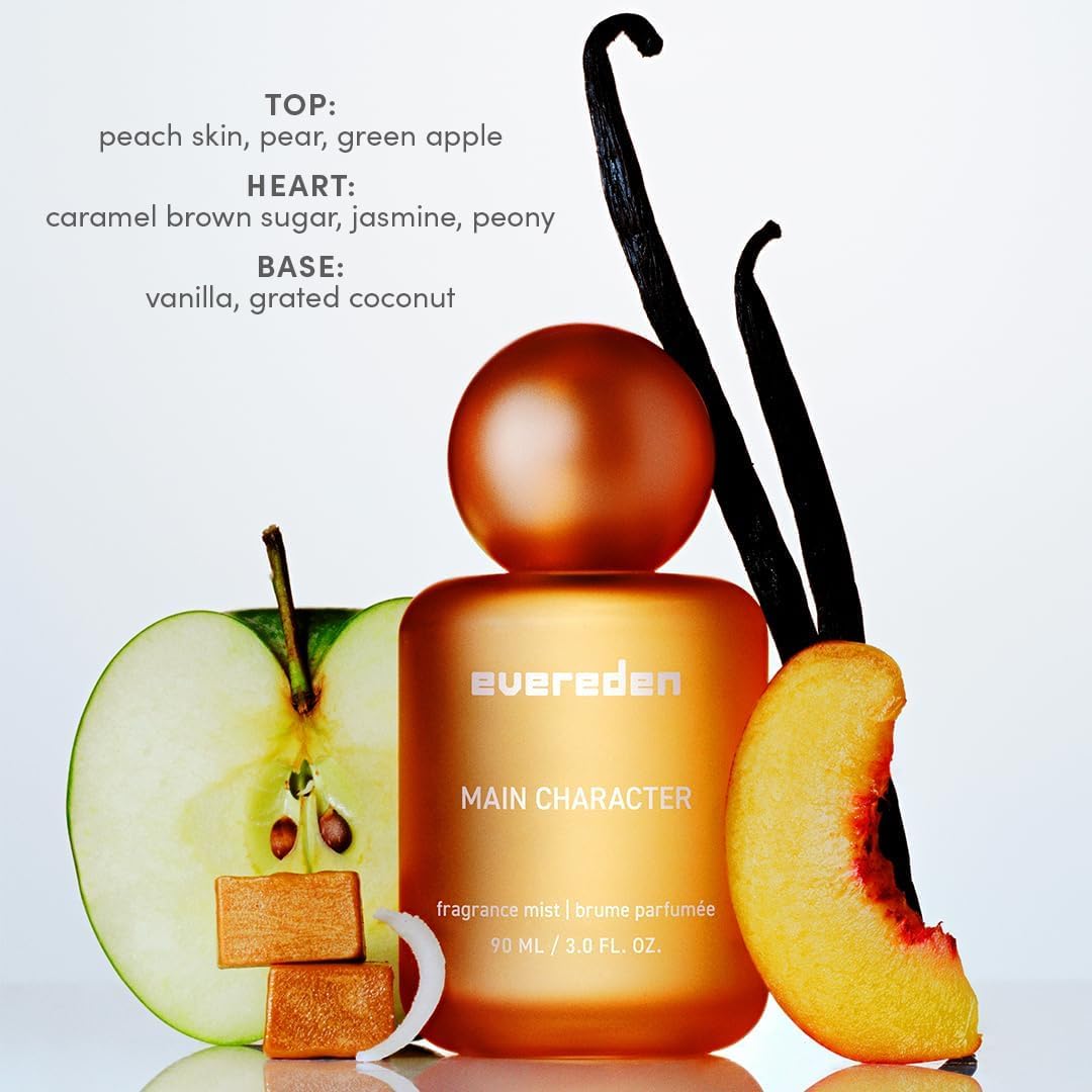 Evereden main-character body mist bottle close-up with juicy gourmand vibe.