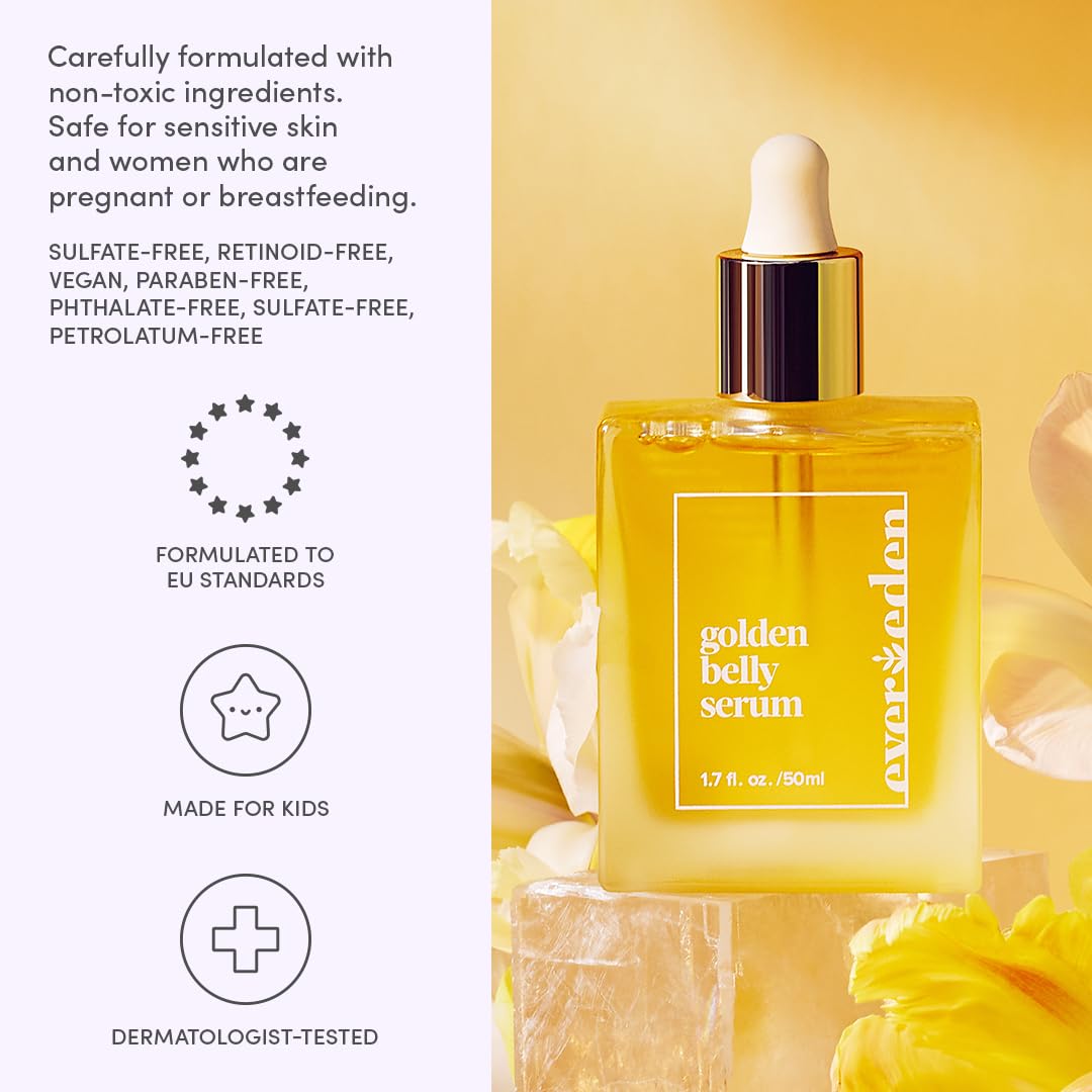 Evereden pregnancy oil belly application scene in bathroom