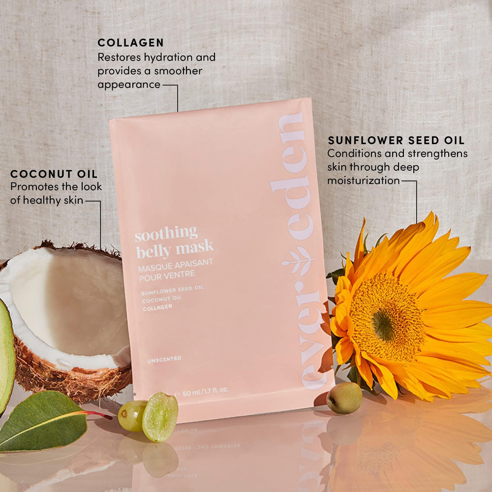 Evereden Soothing Belly Mask close-up texture reveals a smooth, breathable sheet.