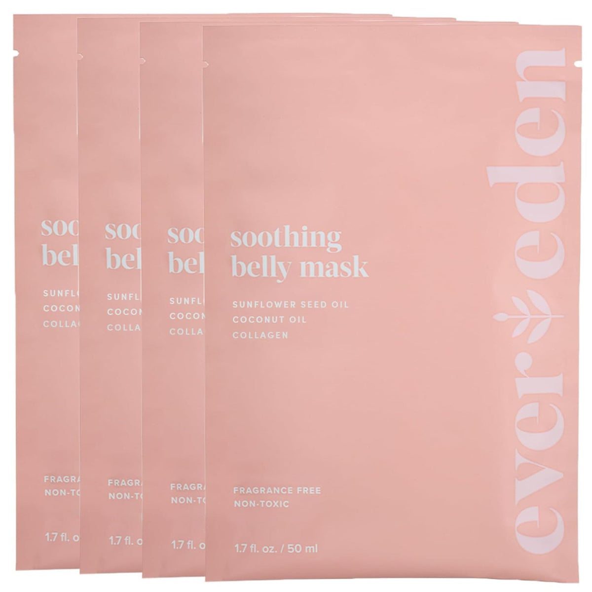Evereden Soothing Belly Mask packaging highlights clean, vegan formula for pregnancy skin.