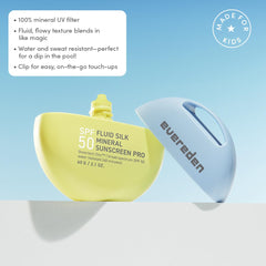 Evereden SPF50 Fluid Silk Mineral Kids Sunscreen on skin during play demonstrates water resistance.