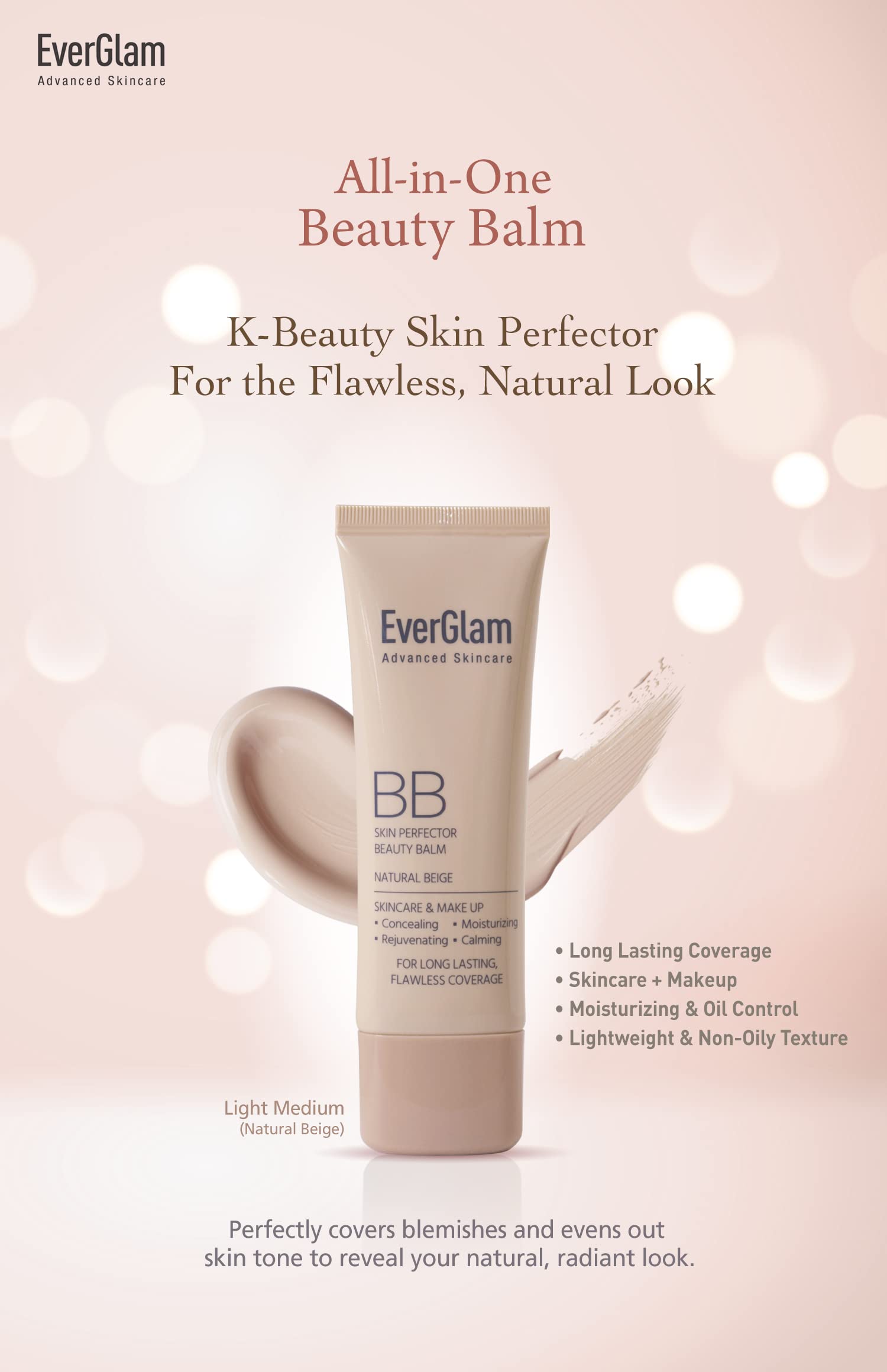 EverGlam skin perfector blending on skin for even tone.