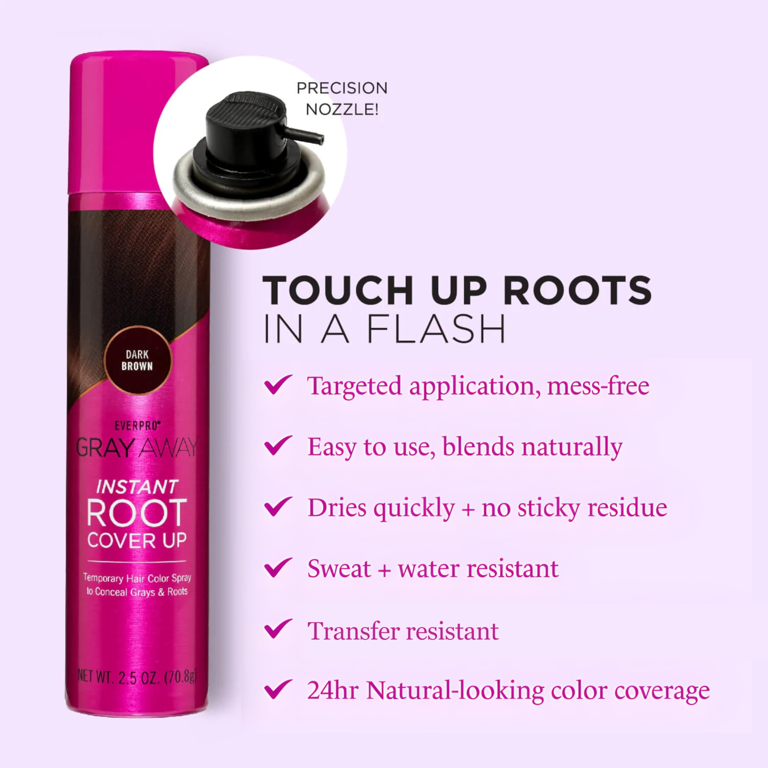 EverPRO Gray Away dark brown shade matches natural roots for blended appearance.