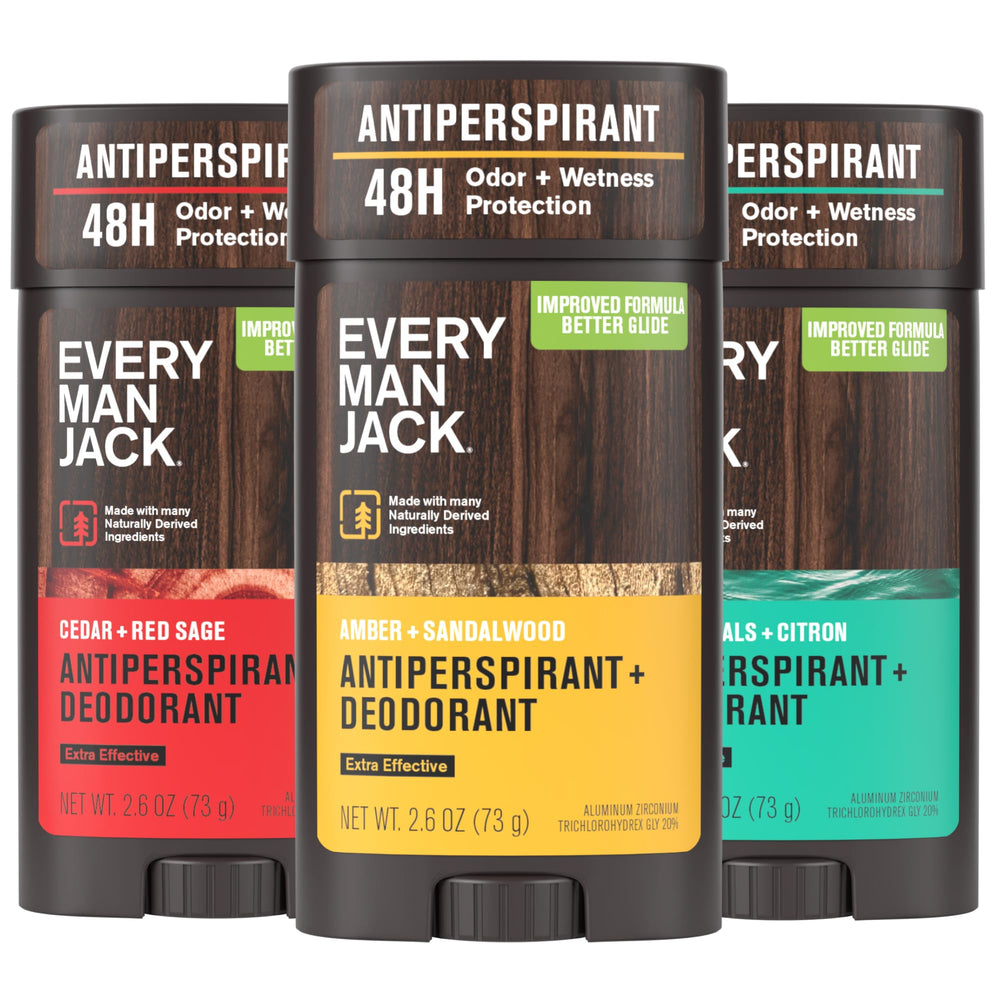 Every Man Jack antiperspirant variety pack front label showcasing outdoor scents for daily wear.