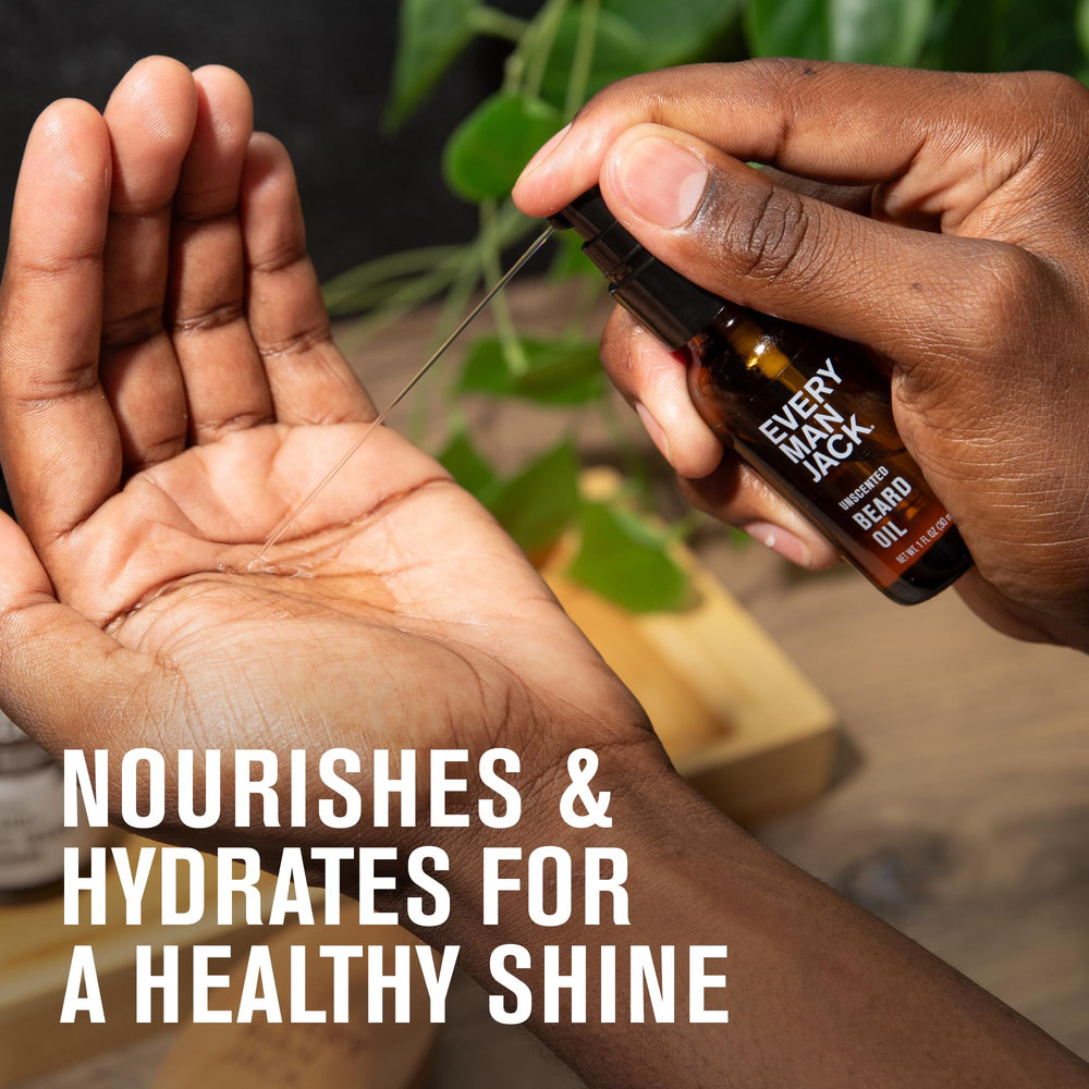 Argan oil and shea butter ingredients highlighted in Every Man Jack beard oil.