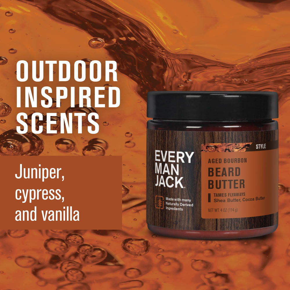 Every Man Jack beard butter lid-open jar shows easy application and smoothing