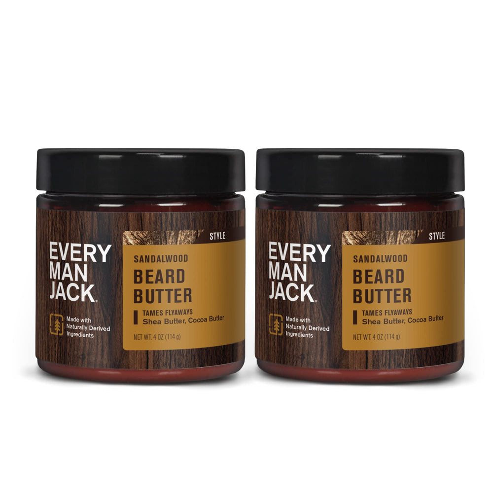Every Man Jack beard butter bottle-pour delivers subtle sandalwood fragrance and quick hydration.