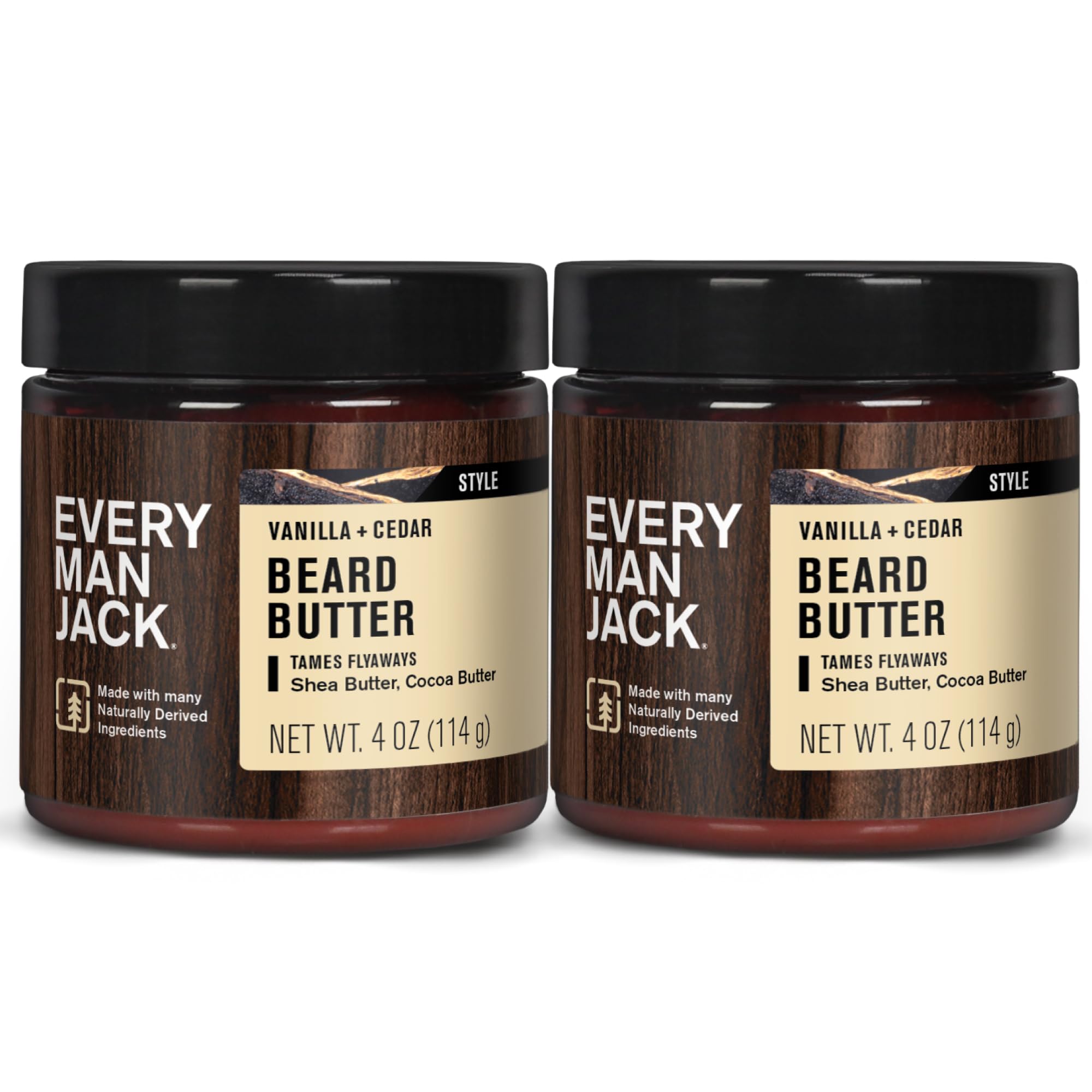 Every Man Jack Beard Butter Vanilla Cedar jar provides beard hydration