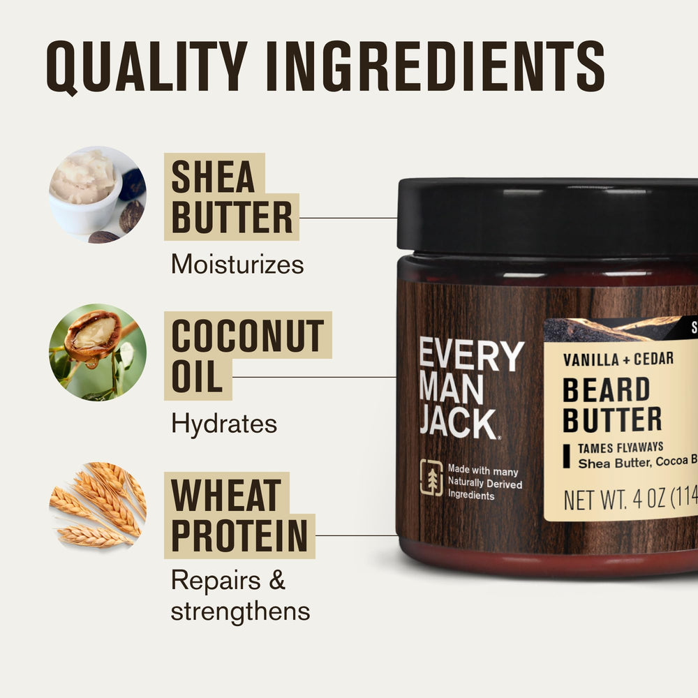 Warm vanilla and cedar scent from Every Man Jack Beard Butter Vanilla Cedar