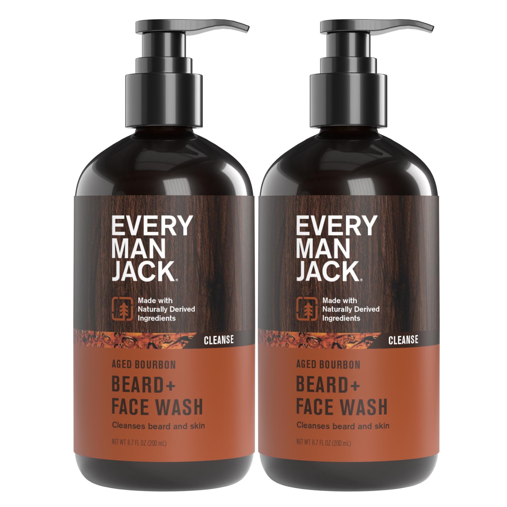 Every Man Jack Beard + Face Wash aged bourbon bottle pour for a refreshing cleanse.