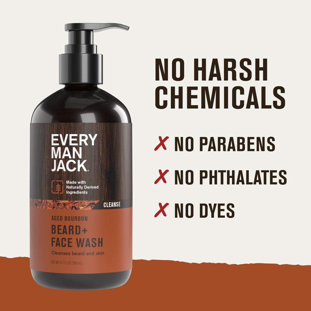 Every Man Jack Beard + Face Wash aged bourbon aroma closeup with vanilla notes.