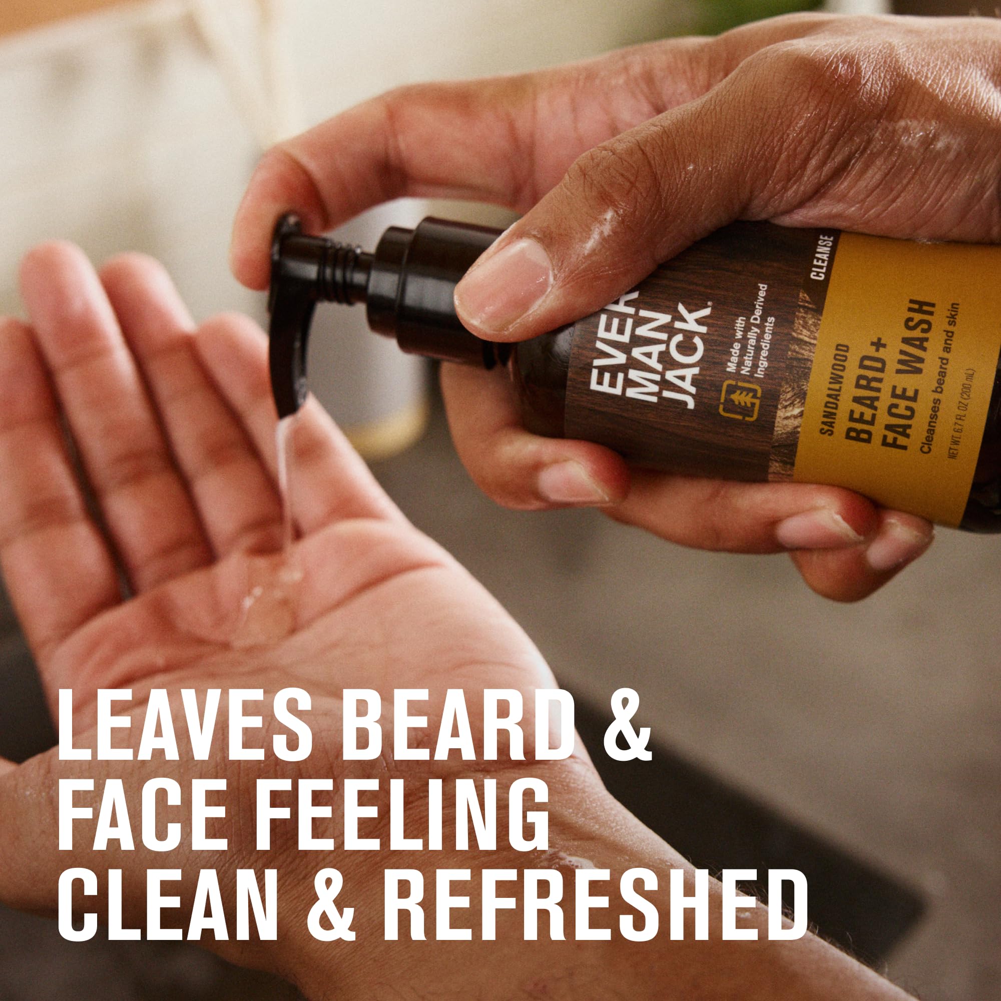 Every Man Jack Beard + Face Wash hands-on application for daily cleansing.