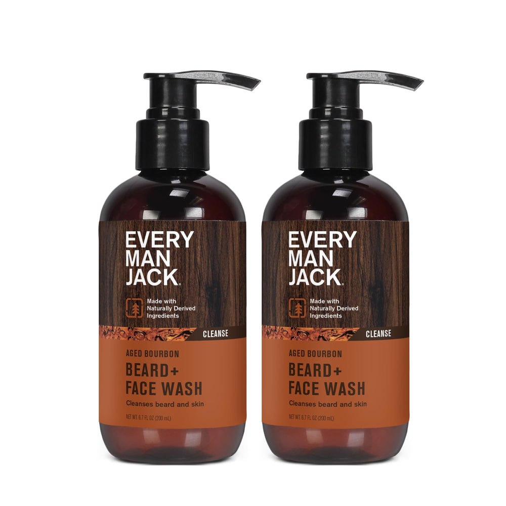 Every Man Jack Beard + Face Wash bottle in routine shot encouraging regular use.