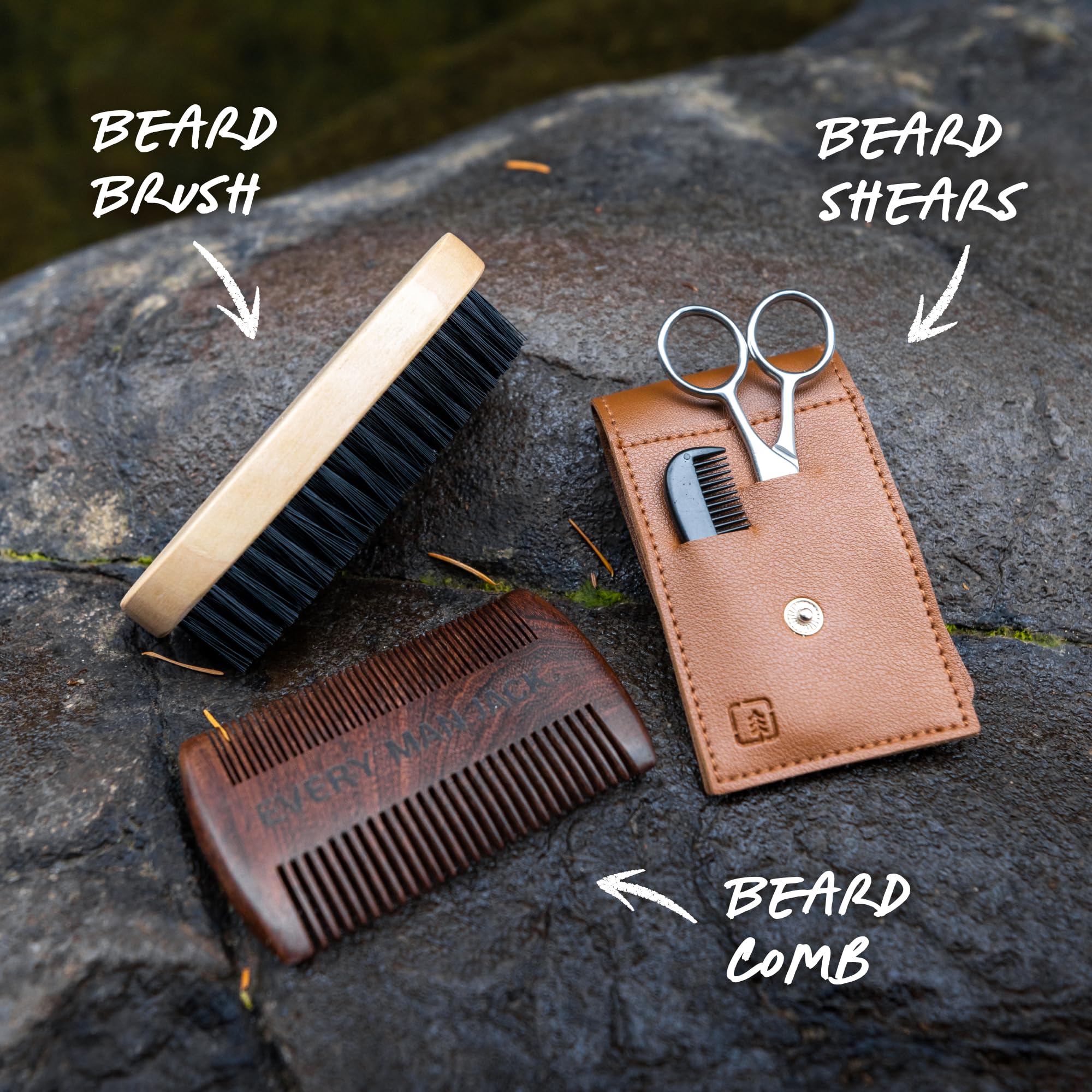 Every Man Jack wooden dual-sided comb for detangling and shaping.