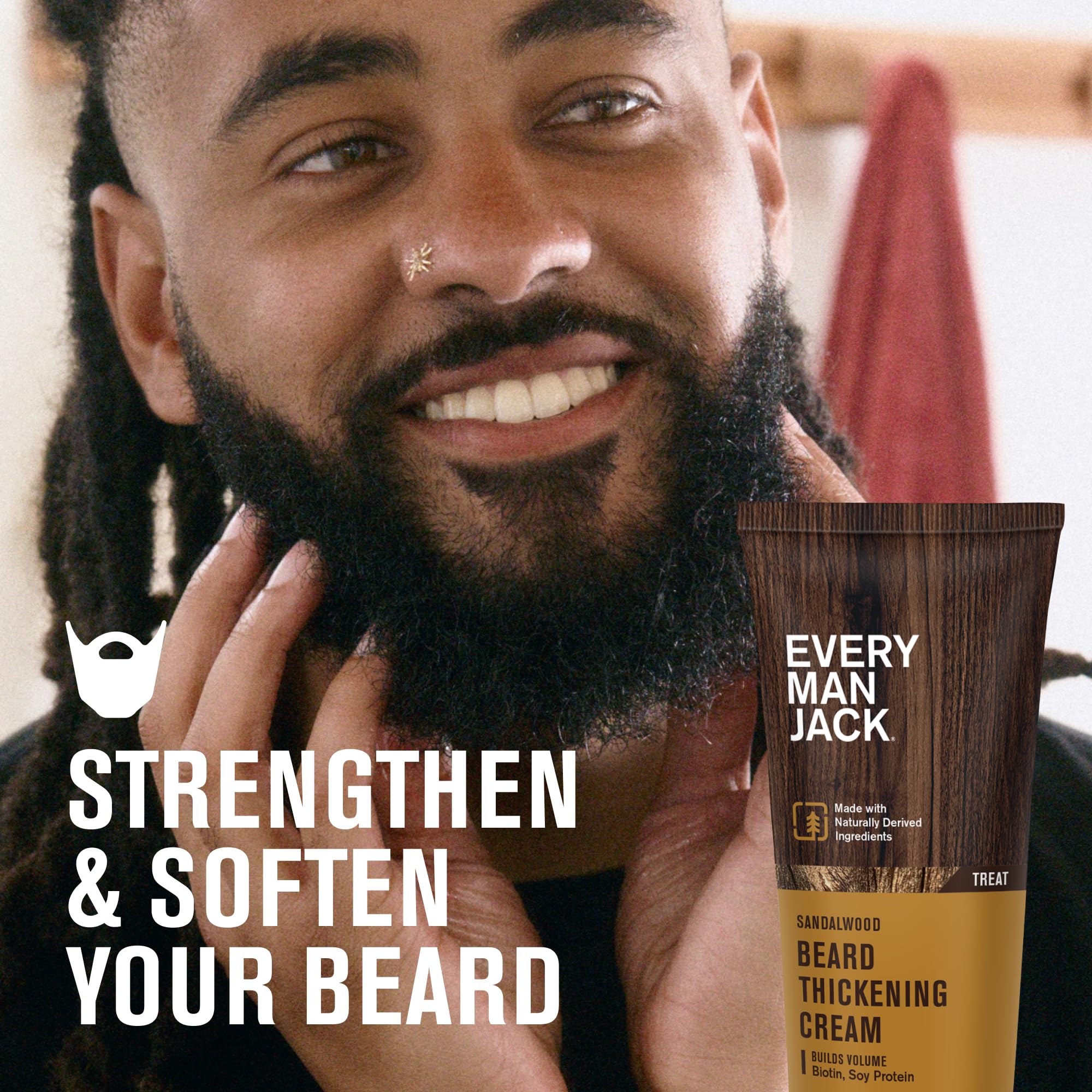 Close-up of application being rubbed into beard for smooth, residue-free use.