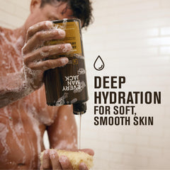 Every Man Jack body wash pump closeup demonstrates a rich, hydrating lather.