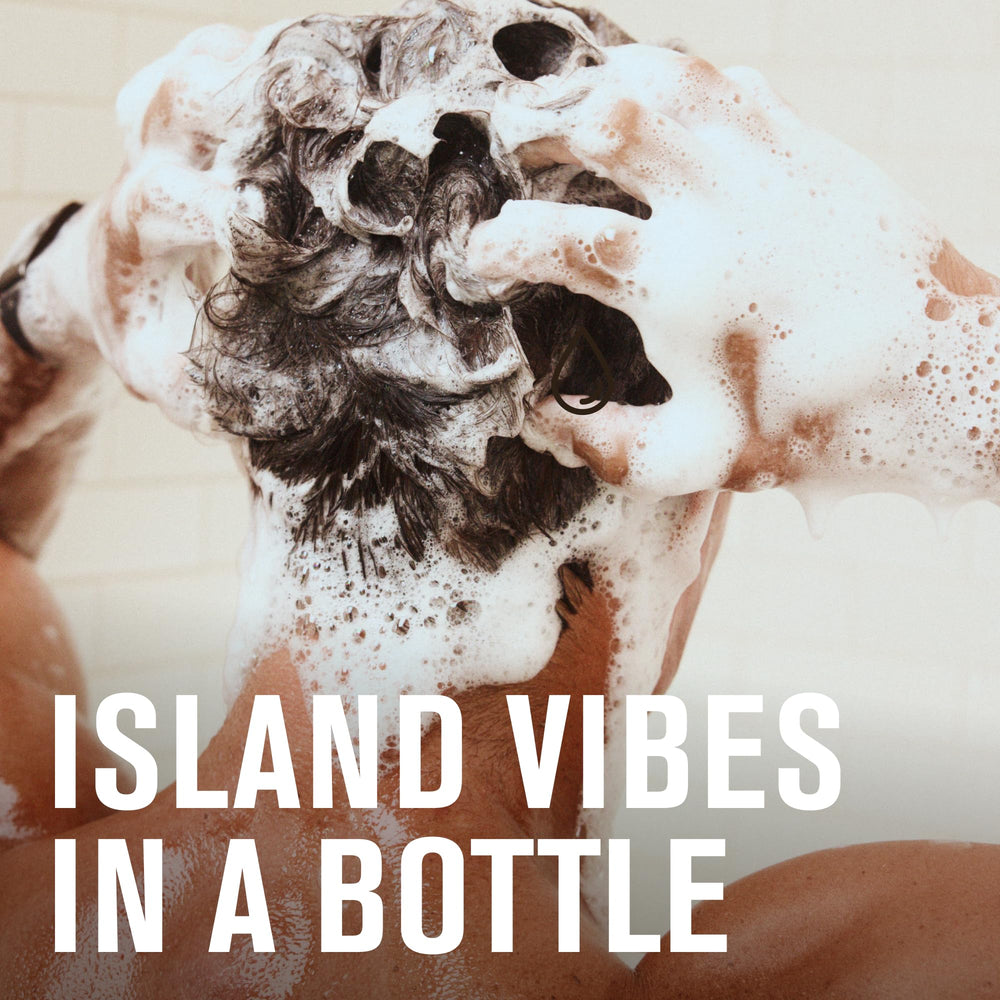 Every Man Jack Caribbean Coconut shampoo pour shows rich foam for cleansing.