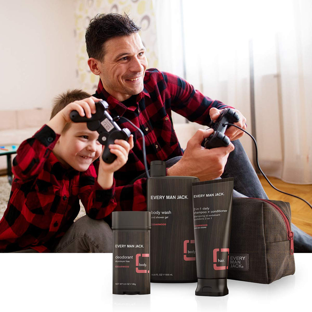 Every Man Jack Cedarwood 2-in-1 shampoo and conditioner bottle for convenient daily care