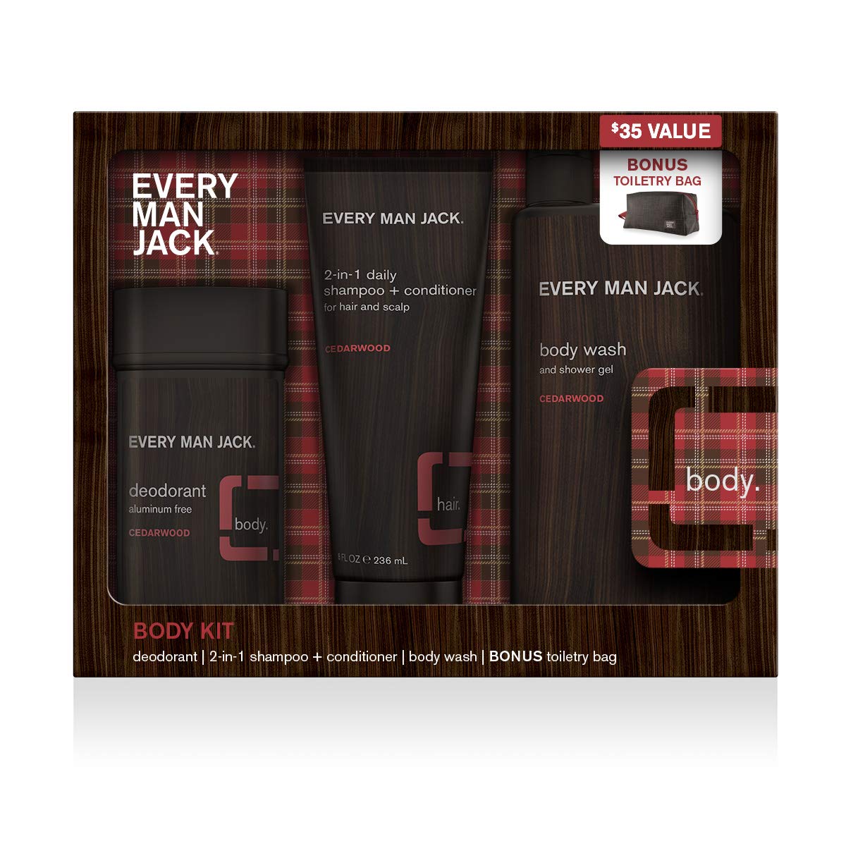 Every Man Jack Cedarwood body wash pour for a hydrating cleanse with a fresh scent