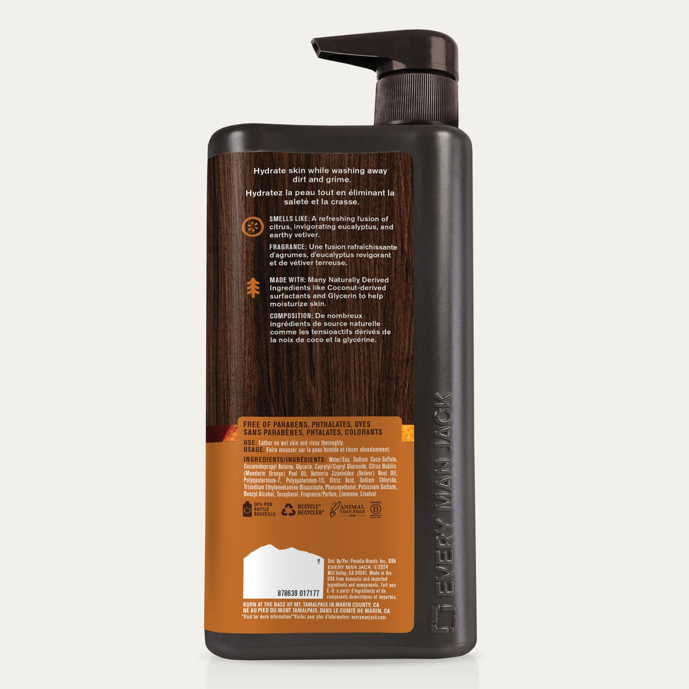 Every Man Jack citrus eucalyptus aroma filling a bright shower space