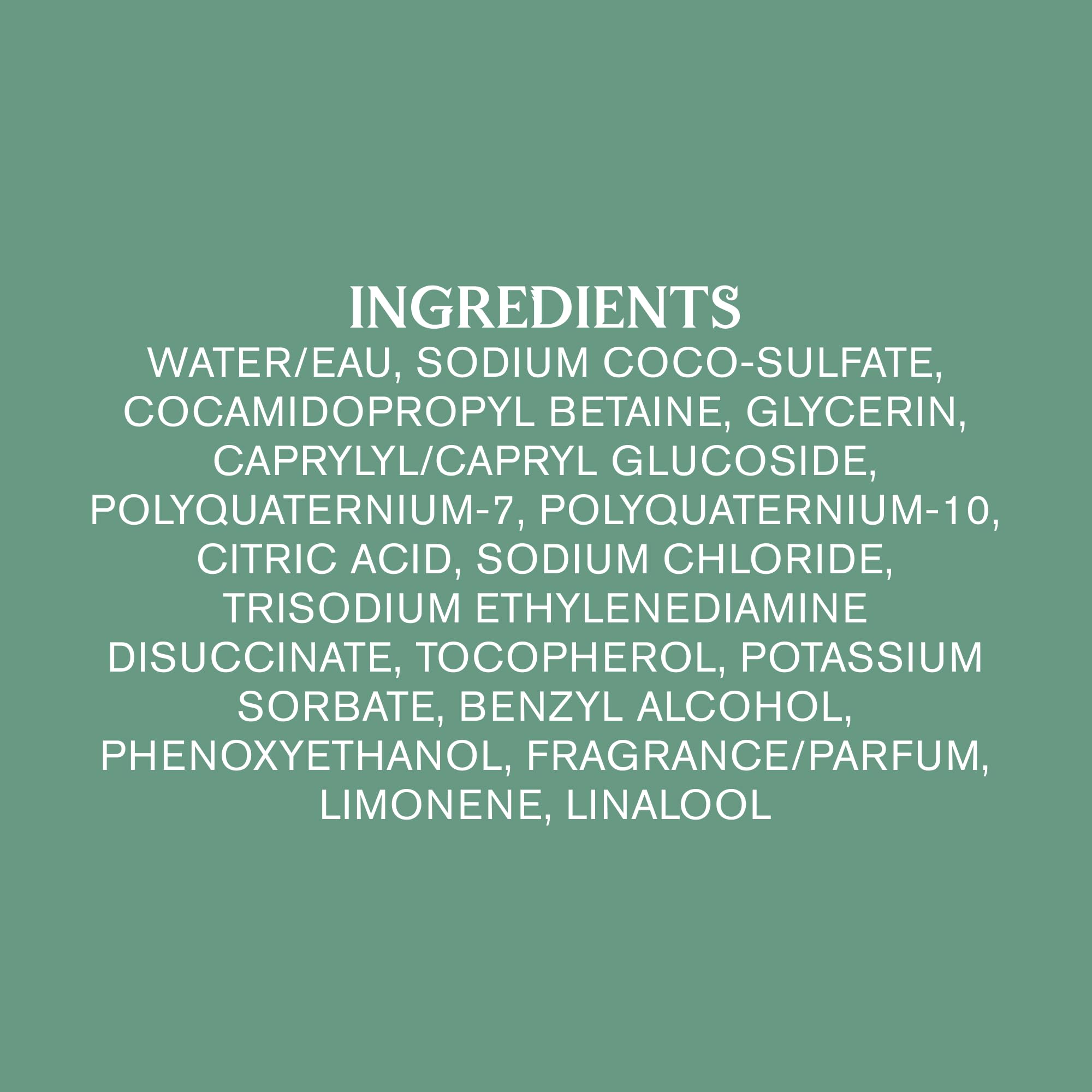 Coconut-derived surfactants listed for effective cleansing.