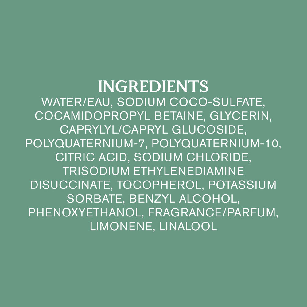 Coconut-derived surfactants listed for effective cleansing.