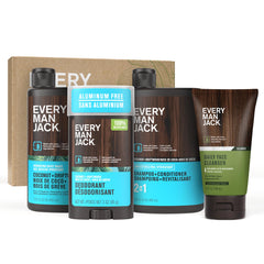Every Man Jack Coconut Driftwood Body Wash bottle close-up for refreshing cleanse