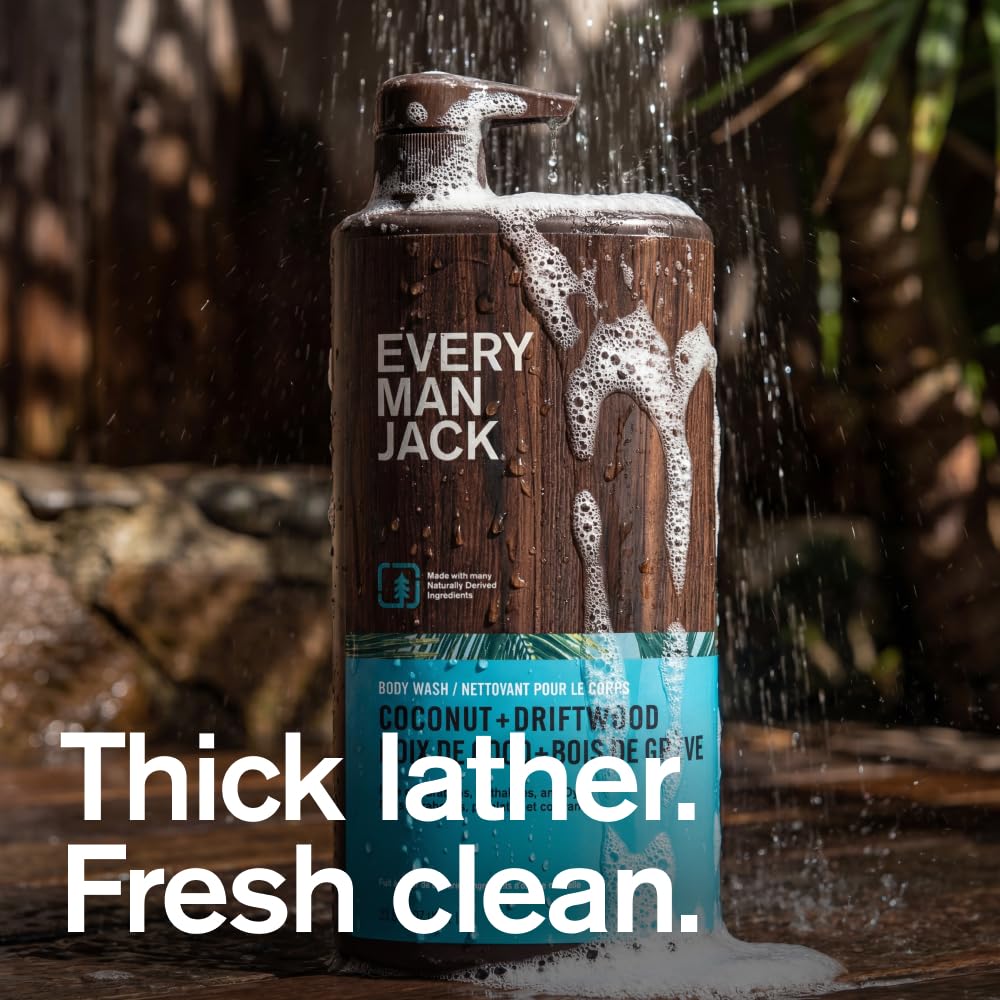 Every Man Jack Coconut Driftwood bottle back label highlights free-from dyes