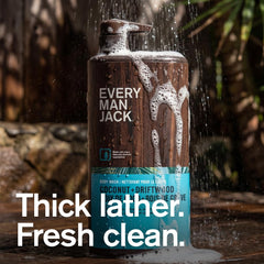 Every Man Jack Coconut Driftwood bottle back label highlights free-from dyes