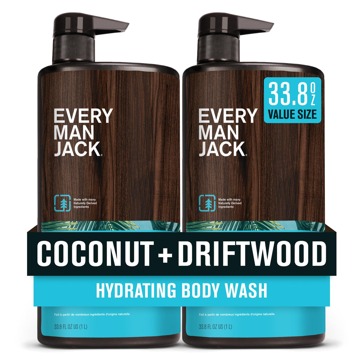 Every Man Jack Coconut Driftwood bottle front shows tropical blend