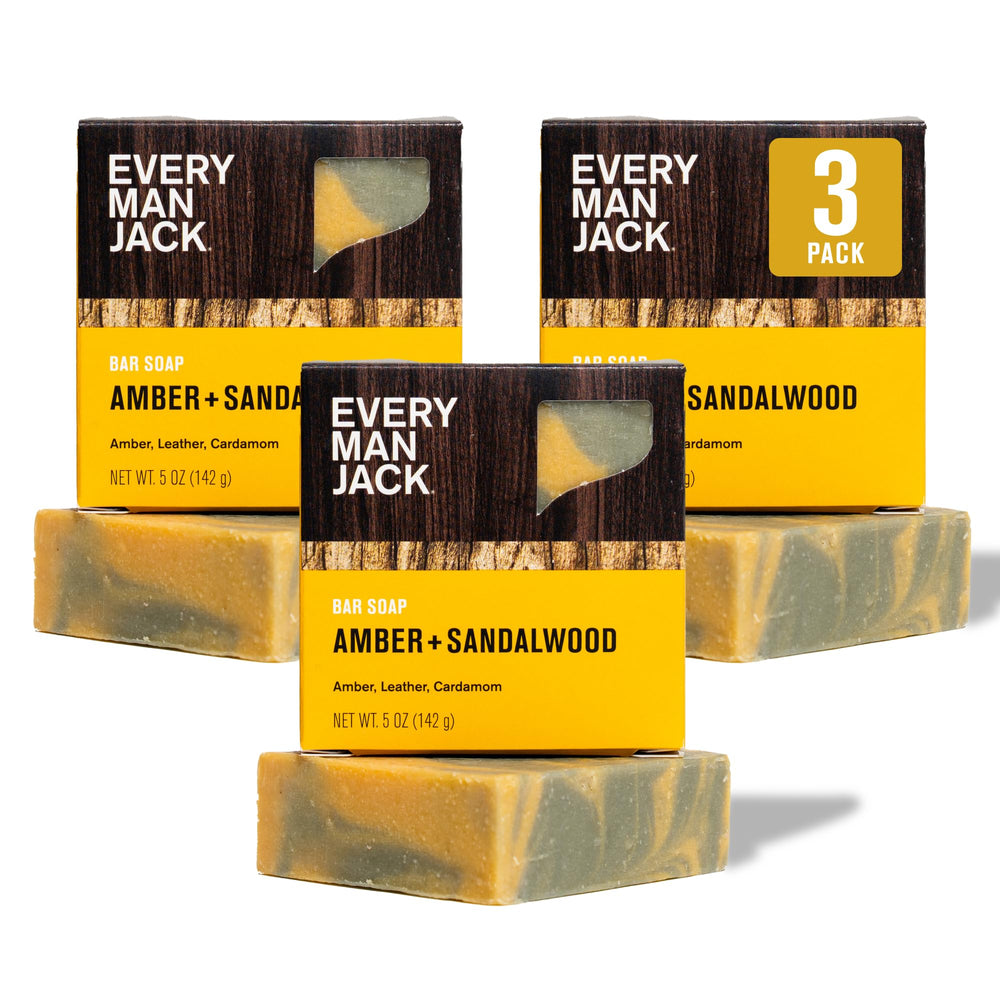 Every Man Jack cold processed soap bar with amber sandalwood scent for a clean, refreshing cleanse.