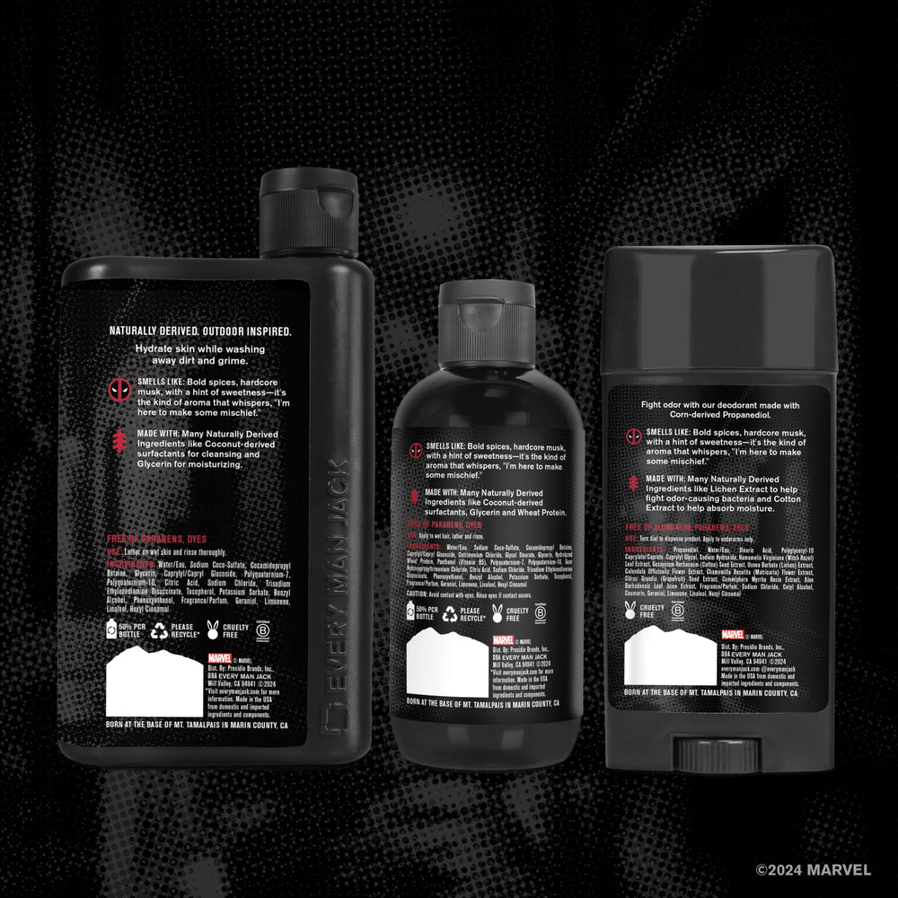 Every Man Jack Deadpool water splash hinting at refreshing shower