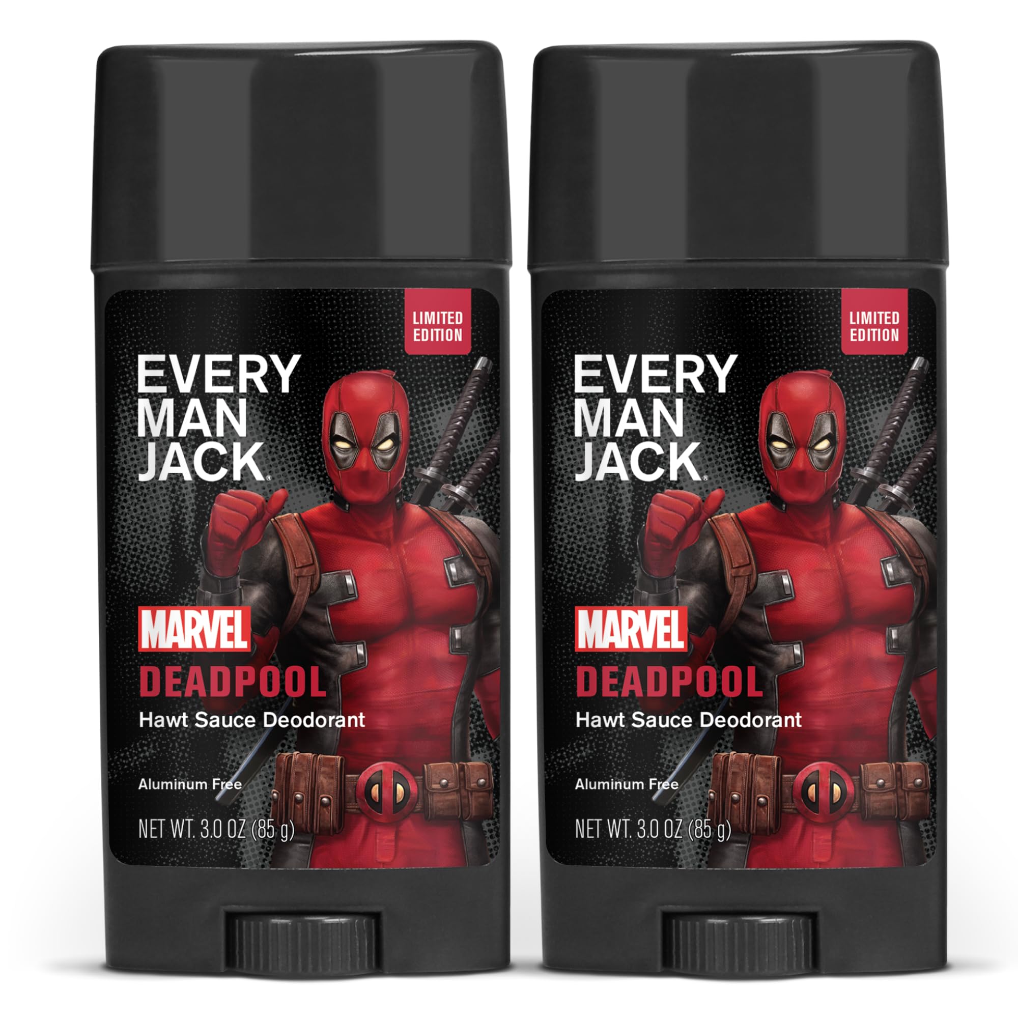 Every Man Jack Deadpool deodorant 2-pack in gift-ready packaging for travel