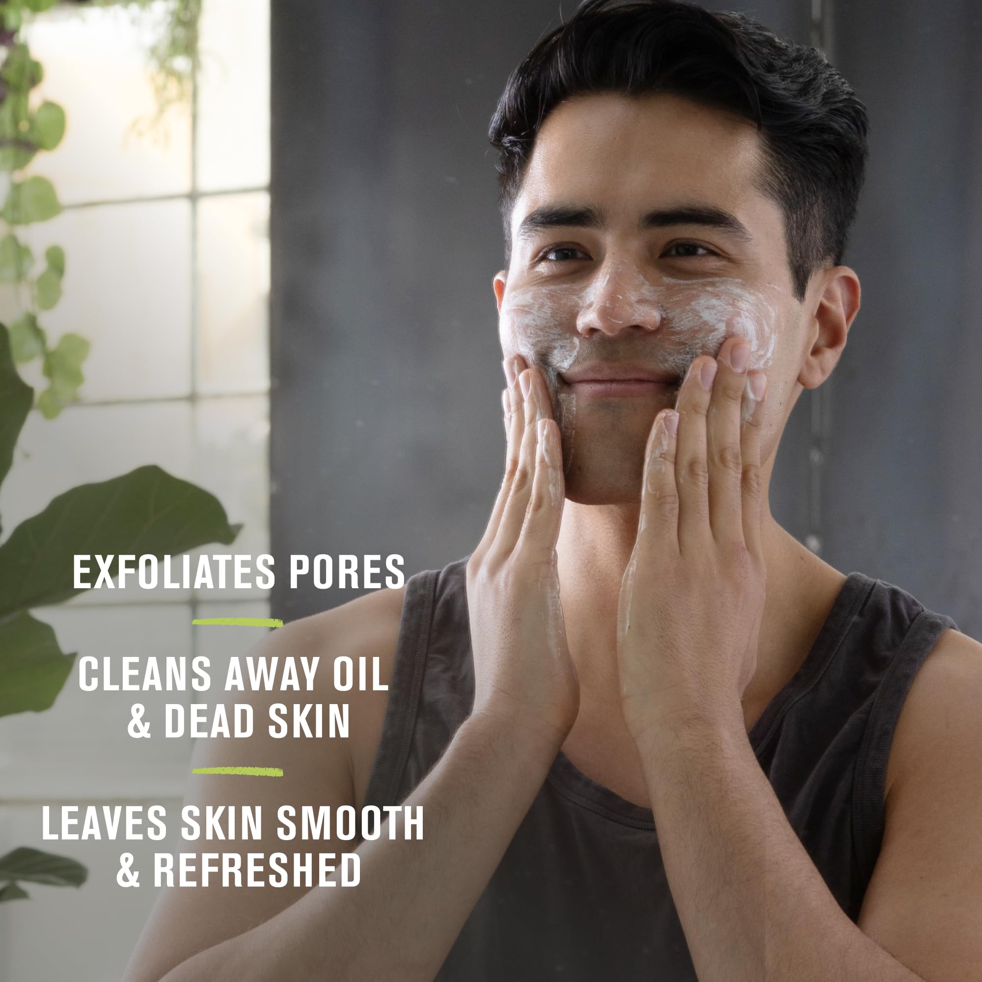 Close-up of exfoliating beads and creamy texture from Every Man Jack scrub.