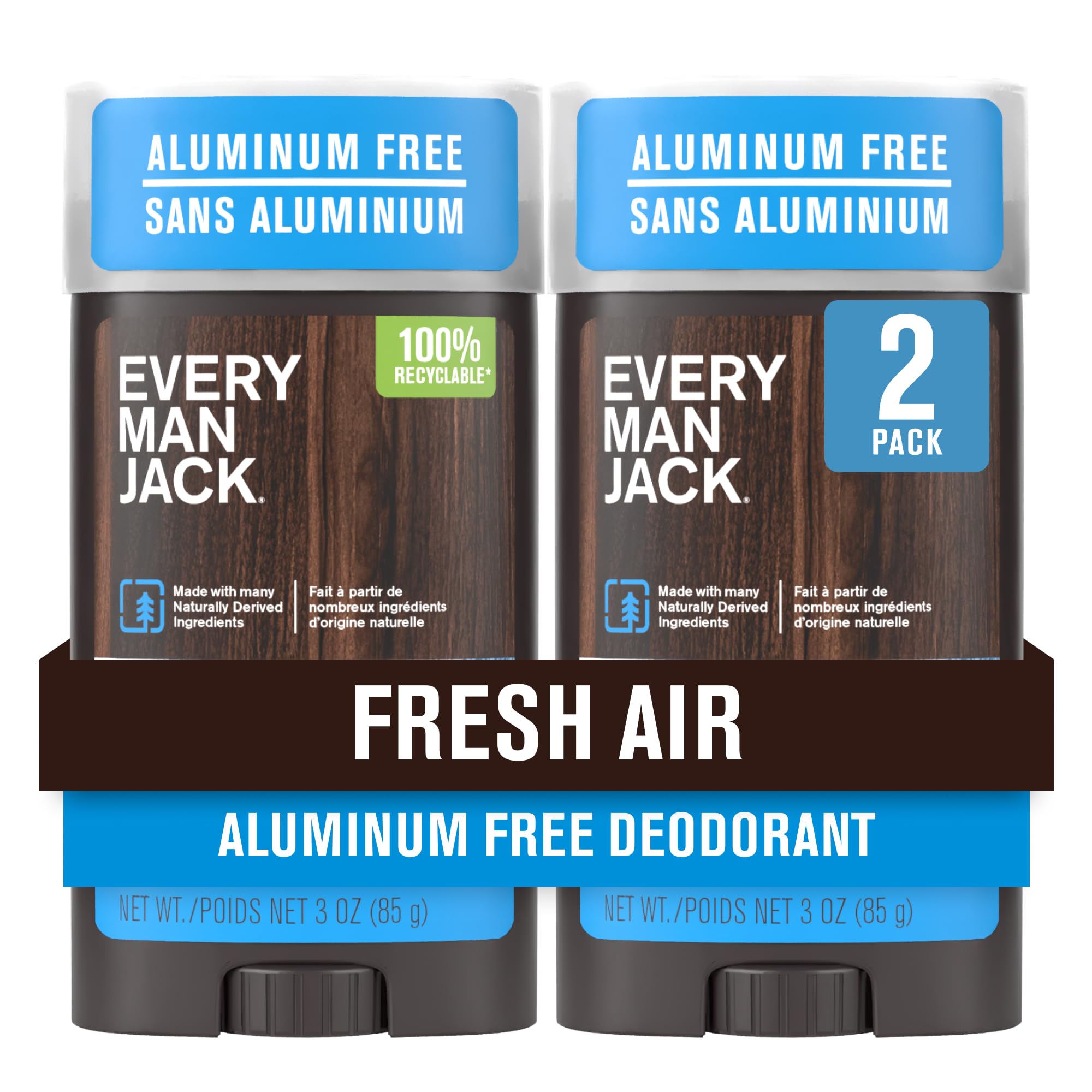 Every Man Jack Fresh Air deodorant bottle front showing brand and mountain freshness.