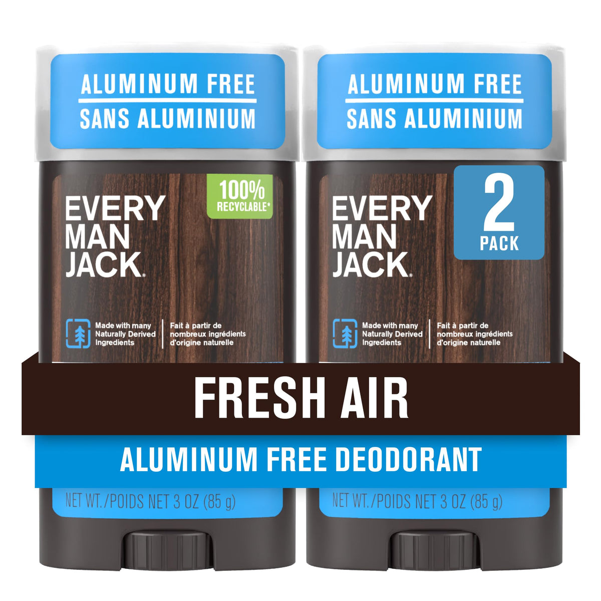 Every Man Jack Fresh Air deodorant bottle front showing brand and mountain freshness.