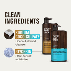Every Man Jack glycerin-rich formula supports moisture during shower routines.