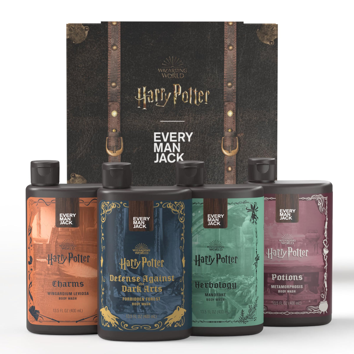 Every Man Jack Harry Potter collectors trunk shows four body washes for magical showers.